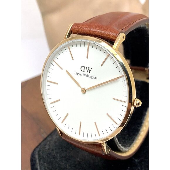 Daniel Wellington Men's Watch DW00100006 White Dial Rose Gold 41mm Brown Leather - Picture 1 of 14